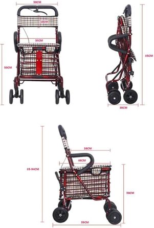 Роллер для людей похилого віку, переносний візок для покупок, візок на 4 колеса, відкидне сидіння з гальмами, міцний і розбірний, зручне зберігання