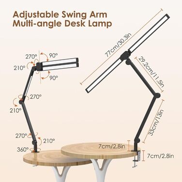 Літомна настільна лампа з подвійною головою LED з можливістю затемнення, настільна лампа з подвійною головою 24 Вт із затискачем, настільні лампи для захисту очей з пультами дистанційного керування, 4 колірні температури та 5 рівнів яскравості Modern