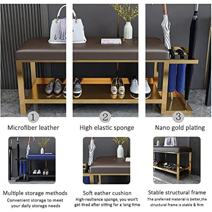 Сучасна лавка для взуття Kunyun з тримачем для парасольки, вхідна лавка для взуття з м'яким сидінням, органайзер для взуття металевий каркас, білий, 80X32X42 см (313X17 дюймів) білий 80x32x42 см (313x17 дюймів)