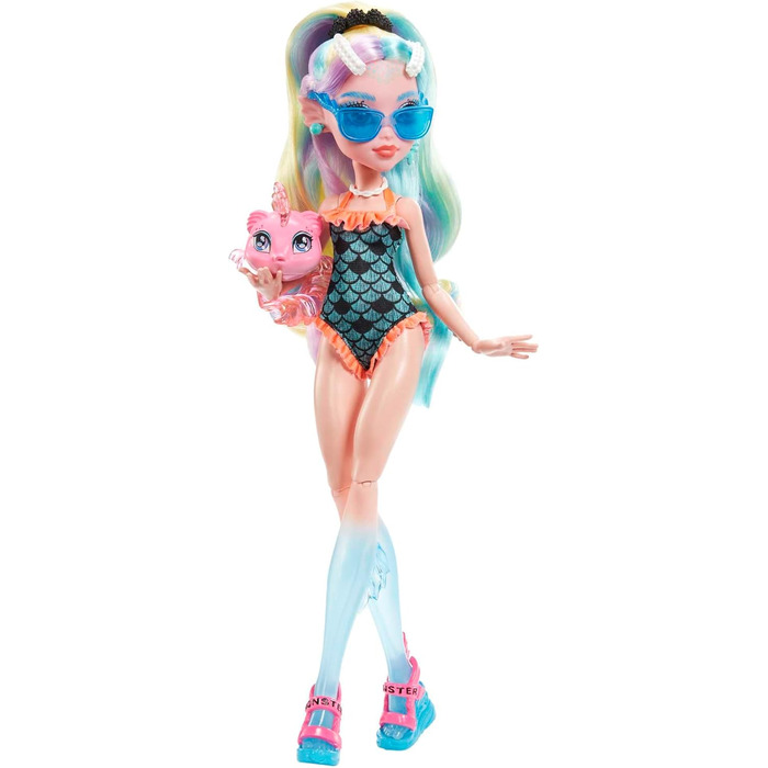 Лялька MONSTER HIGH Lagoona Blue - рожевий балахон, велосипедні шорти з батику, босоніжки на платформі, ласти, аксесуари, для дітей віком 4, HHK55