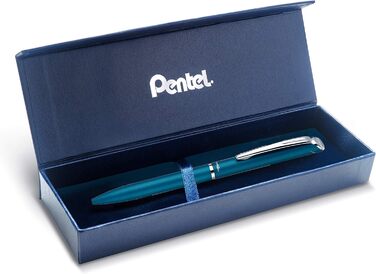 Ручка для роликів Pentel BL2007 EnerGel, якісна, висувна, наконечник 0,7 мм, корпус металевий матовий, бірюзовий, подарункова коробка матова бірюзова