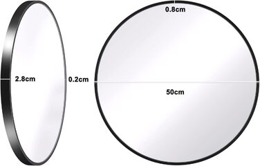Кругле настінне дзеркало Dripex 50 см з алюмінієвою рамою, декоративне настінне дзеркало HD для макіяжу для ванної кімнати/вбиральні/вітальні, небитке дзеркало (чорне, 50x50 см)