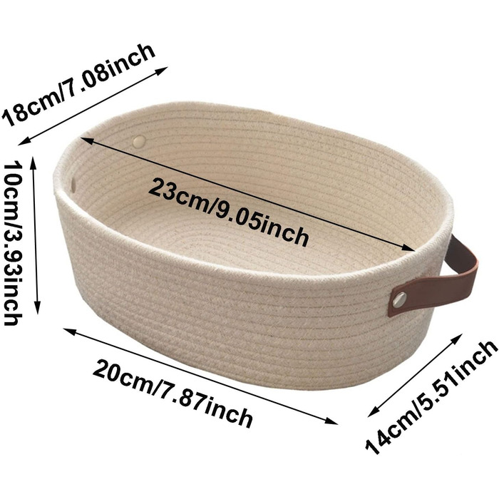 Кошик для зберігання, Плетений кошик з бавовняної мотузки, Шафа з невеликою коробкою для зберігання, Кошик для зберігання зі шкіряною ручкою, декоративний для полиць, шаф, спальні
