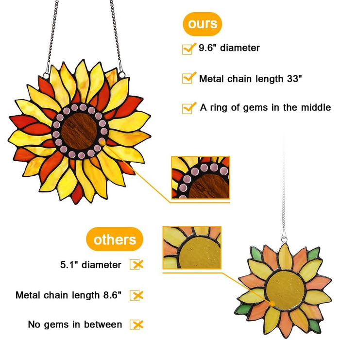 Соняшник великого розміру Capulina Вітраж вітражне вікно Висяча прикраса вікна Приголомшливе ремесло Соняшник Соняшник Любителі квітів Подарунки для декору