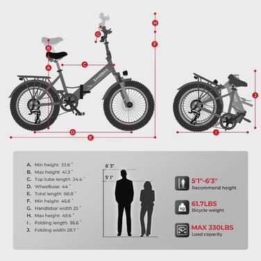 Електричний велосипед SAMEBIKE 250W E Bike Електричний велосипед 20 Fat Tire E Bike Складний велосипед 48V / 13Ah Акумулятор, позашляховий гірський велосипед, можна встановити круїзний режим, пульт дистанційного керування NFC Чоловіки Жінки Білий