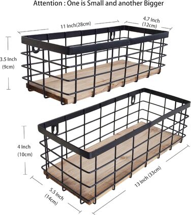 Кошик з металевого дроту ShabbyDecor, знімна дерев'яна основа, органайзер для зберігання кухонних шаф, ванна кімната, комора, пральня, шафи, 2 шт. и, чорний