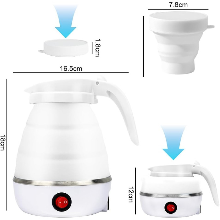 Чайник складний, кемпінговий складаний чайник 600 мл, з 2 складними чашками, портативний міні-туристичний чайник для кемпінгу, подорожей, відпочинку білий