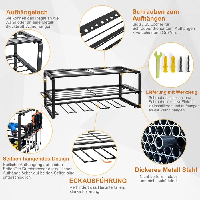 Тримач акумуляторного шуруповерта OUUTMEE Кронштейн для акумуляторної викрутки, органайзери для гаражних інструментів та місця зберігання, настінний кронштейн для вух 66x20x20CM важка металева стійка для інструментів