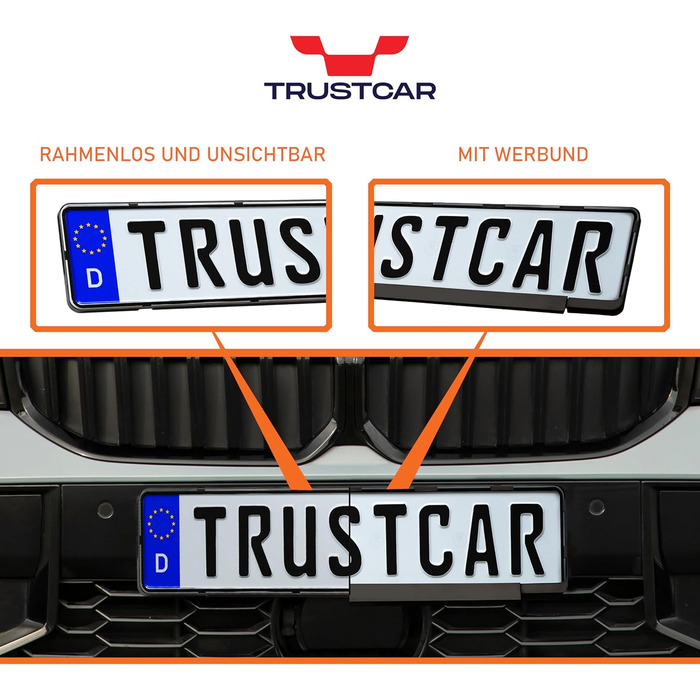 Тримач номерного знака TRUSTCAR Frameless 2 Pack - універсальний тримач номерного знака для автомобіля - сумісний з будь-яким номерним знаком, затвердженим ЄС - включаючи аксесуари для кріплення - 520 мм x 110 мм - чорний 2 шт. и