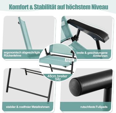 Садовий стілець GOPLUS складний, набір з 2 металевих балконних стільців до 150 кг, складаний стілець портативний зі спинкою та підставкою для ніг, обідній стілець терасний стілець стійкий до атмосферних впливів для відкритого садового балкона (м'ятно-зеле