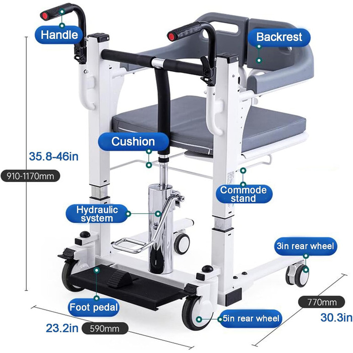 Ліфт для пацієнтів, інвалідний візок з підйомником для пацієнта додому, портативний підйомник для перенесення, крісло для душу з розділеним сидінням на 180 і піддоном столу, приліжкове крісло для людей похилого віку з обмеженими можливостями