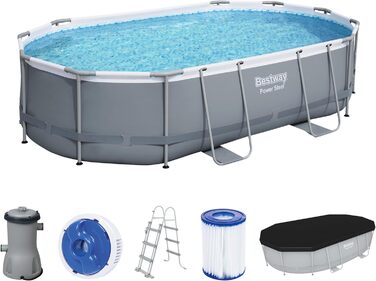 Басейн Bestway Power Steel Frame Pool Complete with Filter Pump 488 x 305 x 107 см, сірий, овальний