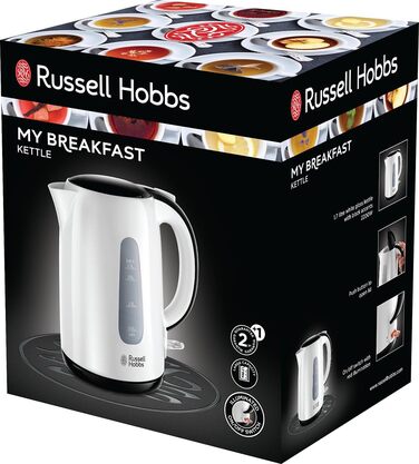 Чайник Russell Hobbs 1,7 л, 2200 Вт Мій сніданок (прихований нагрівальний елемент, знімний фільтр від накипу, автоматична зупинка приготування, зовнішній індикатор рівня води, автоматичне відкриття кришки)Чайник 25070-70 Чайник одномісний