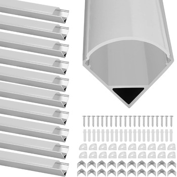 Світлодіодний профіль Алюміній 10 1М, LED-алюмінієвий профіль V-подібної форми з кришкою, торцевими заглушками та кріпильними затискачами, алюмінієвий профіль для світлодіодних стрічок/світлодіодних стрічок/смуг/стрічок (шириною до 11 мм) V-подібна форма 