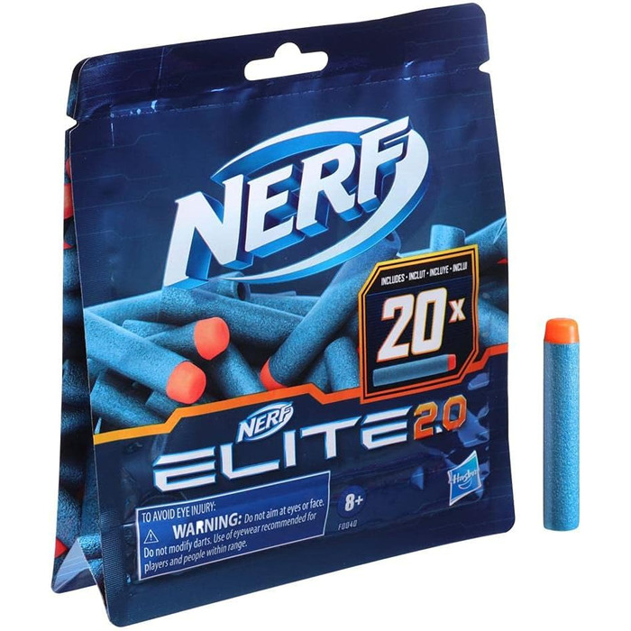 Включає 20 офіційних дротиків Nerf Elite 2.0, сумісних з усіма бластерами Nerf Elite, 2.0 20-Dart Refill Pack -