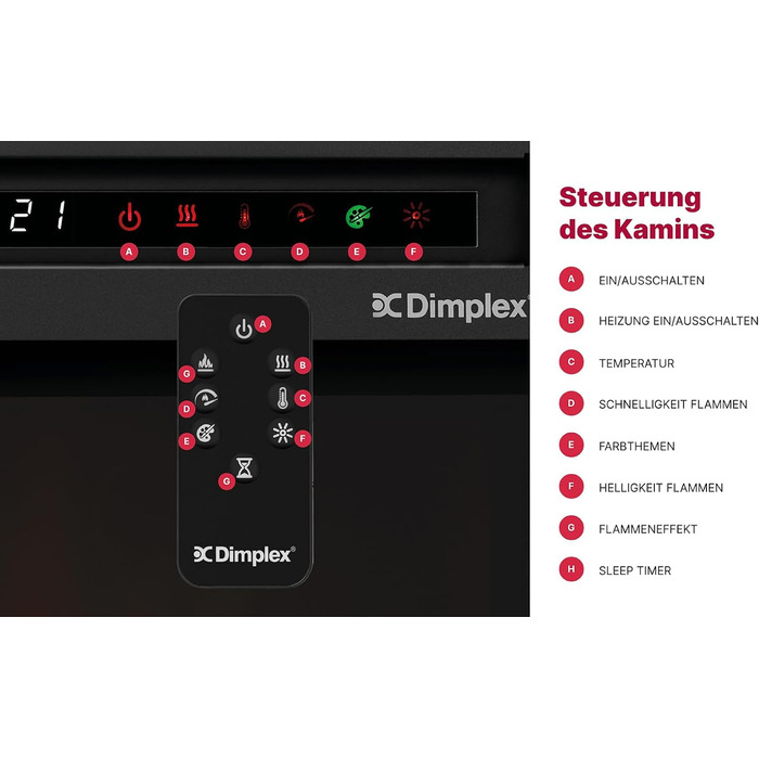 Електрична камінна топка Dimplex 211002 XHD28 28 Світлодіодні ліхтарі - Запатентований ефект полум'я Optiflame - Пульт дистанційного керування в комплекті, чорний