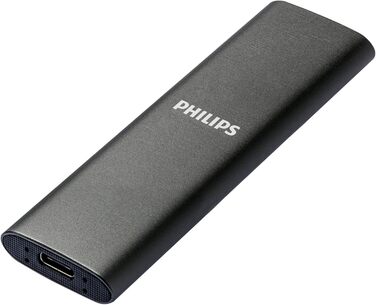 Зовнішній портативний SSD-накопичувач Philips на 250 ГБ - ультратонкий SATA Ultra Speed USB-C, швидкість читання до 540 МБ/с, алюміній