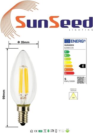 Світлодіодна свічкова лампа SUNSEED 10 шт. нитки E14 5 Вт замінює 48 Вт Теплий білий 2700K