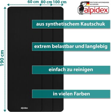 Килимок для йоги ALPIDEX Дуже товстий гімнастичний килимок 1,5 см 3 розміри Нековзний фітнес-килимок без фталатів Перенесення ременя Гімнастика Пілатес Спорт Фізіо HiiT Тренувальний килимок для йоги Килимок для сну (чорний, 190 х 100 х 1,5 см)