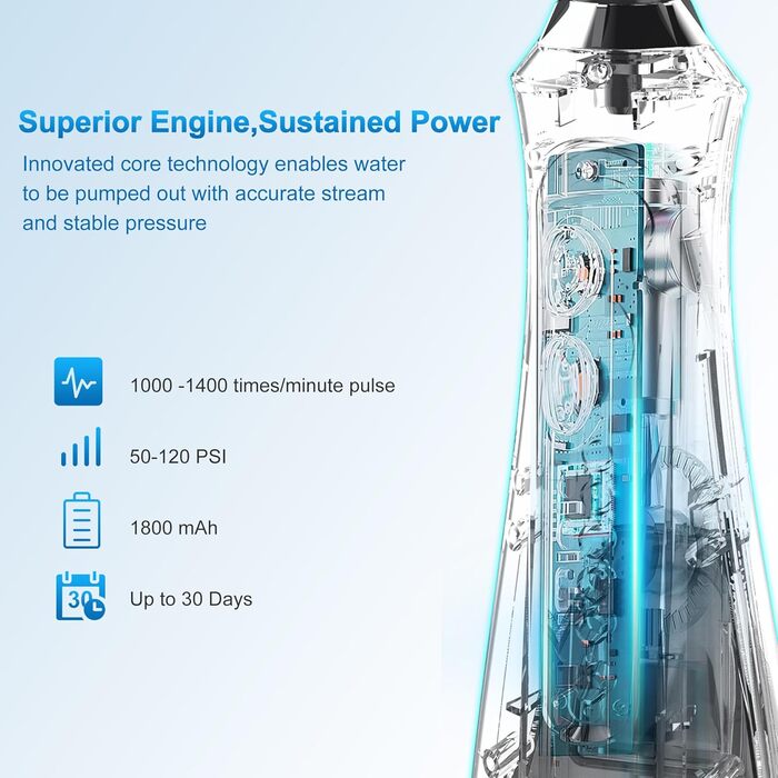 Іригатор порожнини рота Sejoy електричний, Іригатор порожнини рота стоматологічний, Чищення зубів для чищення зубів, 8 змінних насадок 5 режимів, IPX7 водонепроникний 230 мл, USB акумуляторний, Водяна нитка для подорожей чорний без основи