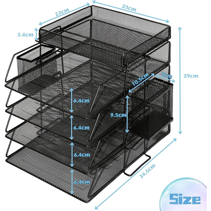Рівневий настільний органайзер Офіс, відсіки для зберігання штабельовані металеві, органайзери для відсіків для файлів з тримачем для ручок, папка А4 широка з двома тримачами для ручок, лоток для листів Офісний органайзер для школи Home, 5-