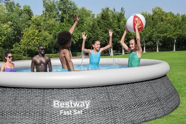 Басейн Bestway Fast Set, 396 x 84 см, набір з фільтруючим насосом, круглий, сірий ротанг