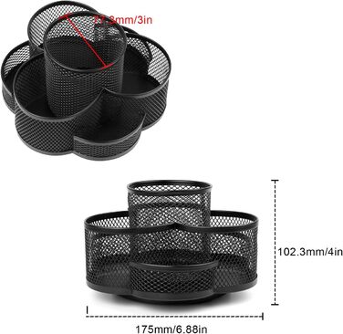 Настільний органайзер KLEHOPE чорний, обертовий тримач для ручки, стіл з нековзними накладками та 7 відділеннями, сітчастий металевий офісний органайзер, підходить для зберігання на столі