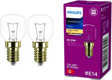 Лампа для духовки Philips E14 40W краплеподібна форма діаметром 45mm, термостійка до 300C (2 шт.), 2 шт.