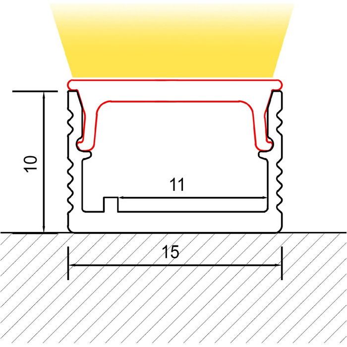 Профіль для світлодіодної плитки Fuchs Design 2 м - Алюмінієвий поверхневий профіль (15 x 10 мм) - Профільна стрічка без світлодіодної стрічки (молочно-білий) Без світлодіодного профілю для плитки - без світлодіодної стрічки