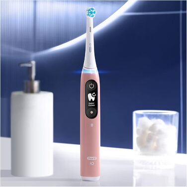 Електрична зубна щітка Oral-B iO Series 6, 5 режимів чищення для догляду за зубами, магнітна технологія, дисплей і дорожній кейс, Sensitive Edition, подарунок чоловікові/жінці, дизайн Braun, рожевий пісок, старий сингл