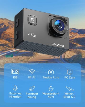 З картою памяті microSDXC 32GB WiFi 40M Підводна камера Водонепроникна EIS Actioncam Пульт дистанційного керування Мікрофон Комплект аксесуарів, 4K30FPS 20MP