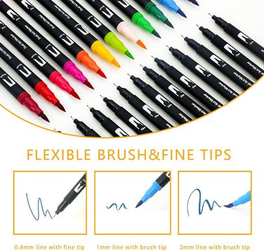 Набір ручок Artecho Dual Brush 72 кольори, набір Fineliner, фломастери товсті та тонкі, набір ручок-пензлів, ручки для щоденника куль, каліграфія, манга, розмальовки та написи від руки 72 предмети (1 упаковка)