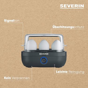 Яйцеварка SEVERIN на 6 яєць з електронним моніторингом часу приготування, в т.ч. мірний стакан з гравером для яєць, яйцеварка для ідеального рівня твердості, чорна, 420 Вт, EK 3166 чорна з моніторингом часу приготування