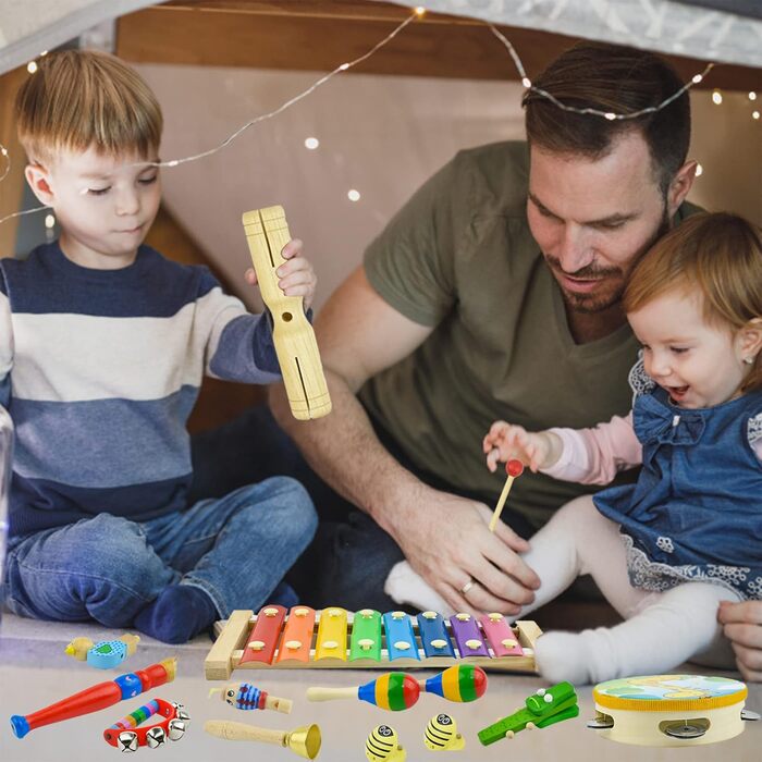 Набір дитячих музичних інструментів з 27 предметів, Kikuo Wooden Instruments Kids, дерев'яні ударні барабани, ритмічні іграшки, сприяє ранньому розвитку, в комплекті рюкзак