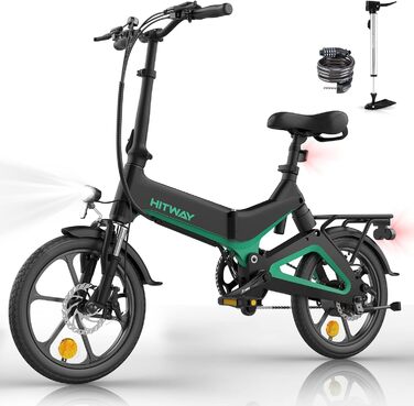 Електричний велосипед HITWAY E Bike 16 дюймів 36V 7.8Ah чорний/зелений