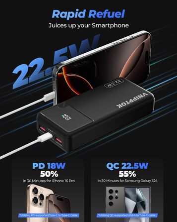 20000mAh, Portable 22.5W Power Bank, PD 3.0 QC 4.0 External Cell Phone Battery with USB C Input & Output, Compatible with iPhone Xiaomi Samsung Motorola iPad Airpods Pro, 20000mAh, Portable 22.5W Power Bank, PD 3.0 QC 4.0 External Cell Phone Battery with 