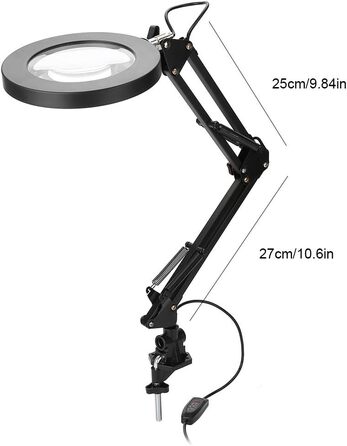 Світлодіодна лампа-лупа, лупа з поворотною рукою зі світлом, 2-кольорові лампи-лупи з підсвічуванням Настільна лампа для нігтів 5-діоптрійна лупа Скляна світлова лінза Регульована поворотна лампа для рук для верстака Тату Beauty Light