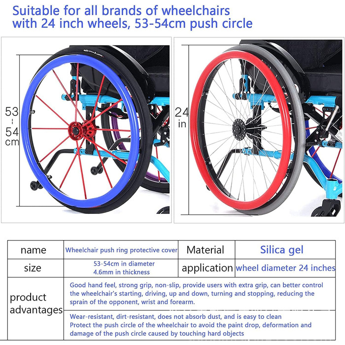 Пара 24-дюймових силіконових чохлів для обода захвату інвалідного візка, нековзний зносостійкий чохол для рук, заднє колесо інвалідного візка, силіконовий строп, захисний чохол для кільця слайдера (колір жовтий) жовтий