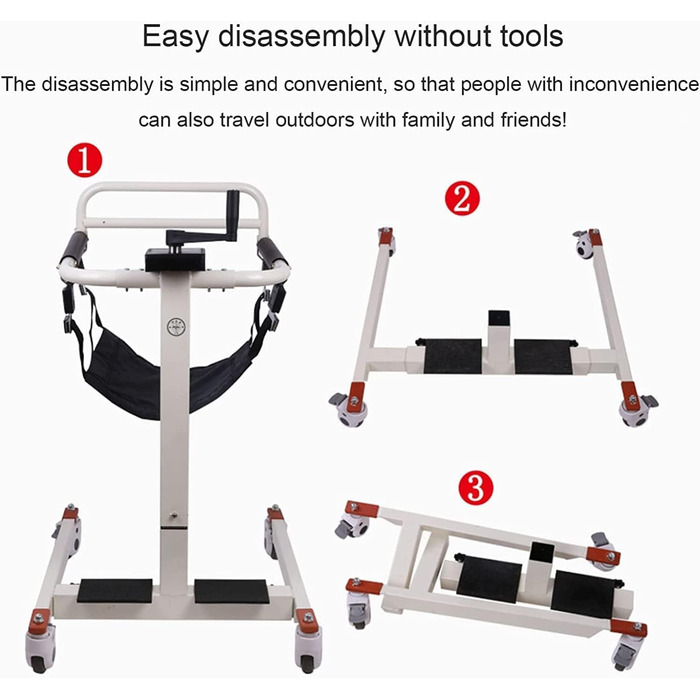 Крісло для пересування з підйомником для пацієнта - Портативний допоміжний засіб для перенесення підйомника для інвалідного візка для людей похилого віку - М'яке сидіння та колеса - Домашнє використання