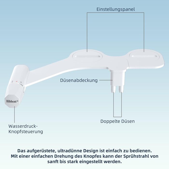 Насадка для біде Hibbent з прісною водою тонка неелектрична вставка для біде для унітазу, насадка для унітазу з подвійними форсунками, економія паперу, насадка для унітазу з легким керуванням, душова кабіна, білий