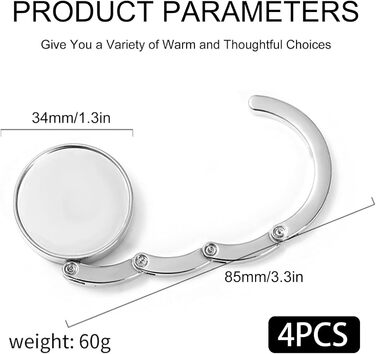 Тримач для сумки на стіл - 4 шт. и складаний протиковзкий гачок для сумки, креативні подарунки для жінок, срібляста металева вішалка для сумок, для столу, офісу, ресторану, бару