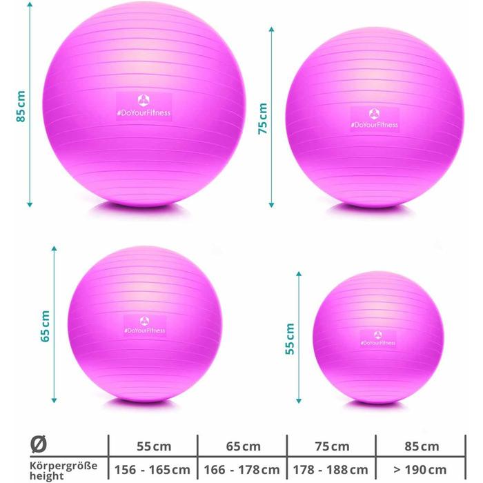 М'яч для вправ з м'ячем М'яч для фітнесу сидячи від 55 см до 85 см Захист від вибуху Тренувальний м'яч, йога, пілатес, тренажерний зал і офіс М'яч для фітнесу та баланс для основних тренувань М'яч для вагітних (55 см (зріст приблизно 156-165 см), рожевий)
