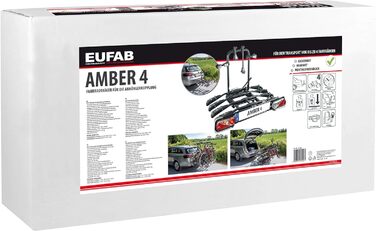 Кріплення для велосипедів EUFAB 11556 AMBER 4, підходить для електровелосипедів, частково попередньо зібране, захист від крадіжки, для 4 велосипедів, для зчіпного пристрою для причепа, чорний, приблизно 102 x 83 x 72 см Кріплення для велосипеда Amber 4 Bi