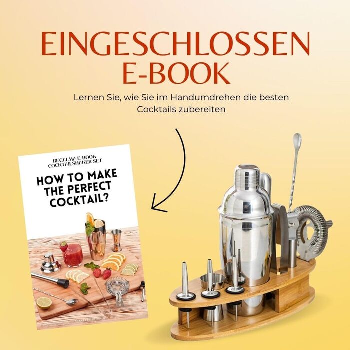 Набір шейкерів для коктейлів Recalma з підставкою, набір шейкерів для коктейлів з нержавіючої сталі, набір для бармена з 12 предметів з книгою рецептів, подарунковий набір для коктейлів, барні аксесуари для коктейлів, барний інструмент в домашньому стилі