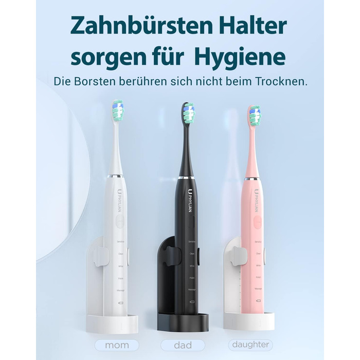 Звукова електрична зубна щітка Звукова зубна щітка для відбілювання - PHYLIAN U15 Travel Toothbrushs Електрична звукова зубна щітка, електрична зубна щітка з 8 головками, 5 режимів, таймер (чорний)