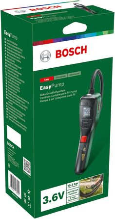 Електричний велосипедний насос Bosch / повітряний насос / міні компресор EasyPump (акумулятор 3,0 Ач, 3,6 вольта, функція автостопа, 150 PSI, 10,3 бар, світлодіод, USB-C акумуляторний, в коробці) EasyPump з акумулятором