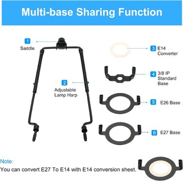 Комплект лампових арф з хвостом 1 комплект регульованих кронштейнів абажура з основою освітлення 3/8 IP E14 E26 E27 для настільного торшера Чорний, 8 9 10 11