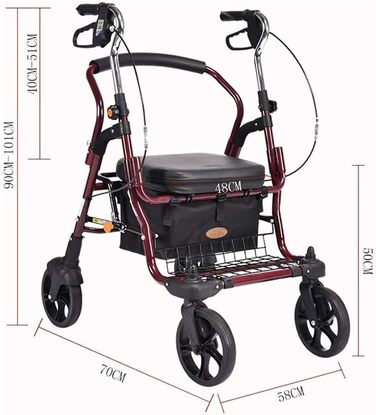 Допоміжні засоби мобільності Rollator Walker з 4 колесами та великим сидінням для людей похилого віку, 8-дюймовими колесами, кошиком та гальмами Цікаве