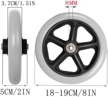 Колеса для інвалідних візків 6/7/8 дюймів переднє колесо, запасні колеса чорного кольору, 2 передніх колеса з твердими шинами, гвинтове кріплення, колеса для геріатричних автомобілів, для інвалідних візків, ролерів, ходунків сірі 18-19см/8дюймів