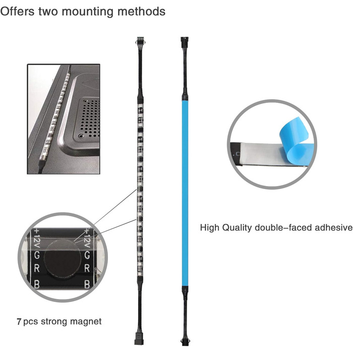 Внутрішнє освітлення RGB світлодіодна стрічка Керування материнською платою, 12 В 4-контактний RGB, сумісний з Asus Aura, Asrock RGB Led, Gigabyte RGB Fusion, MSI Mystic Light, 30 см (2 смужки Rgb)